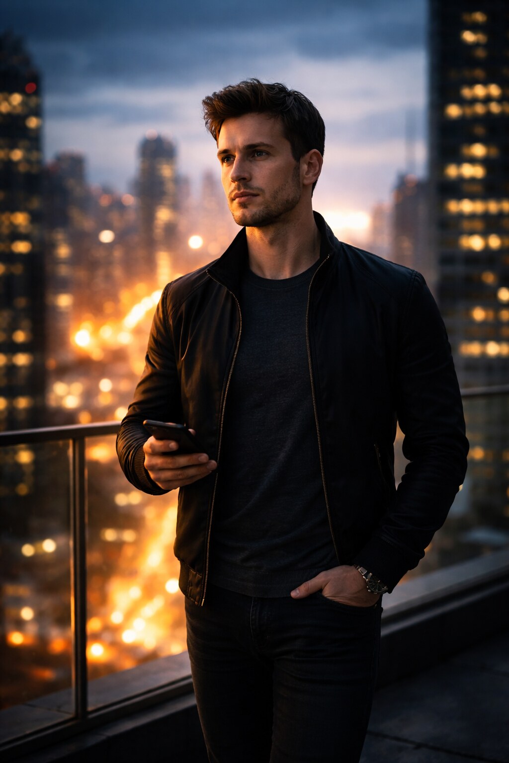 Уверенный человек идёт к свету в городе